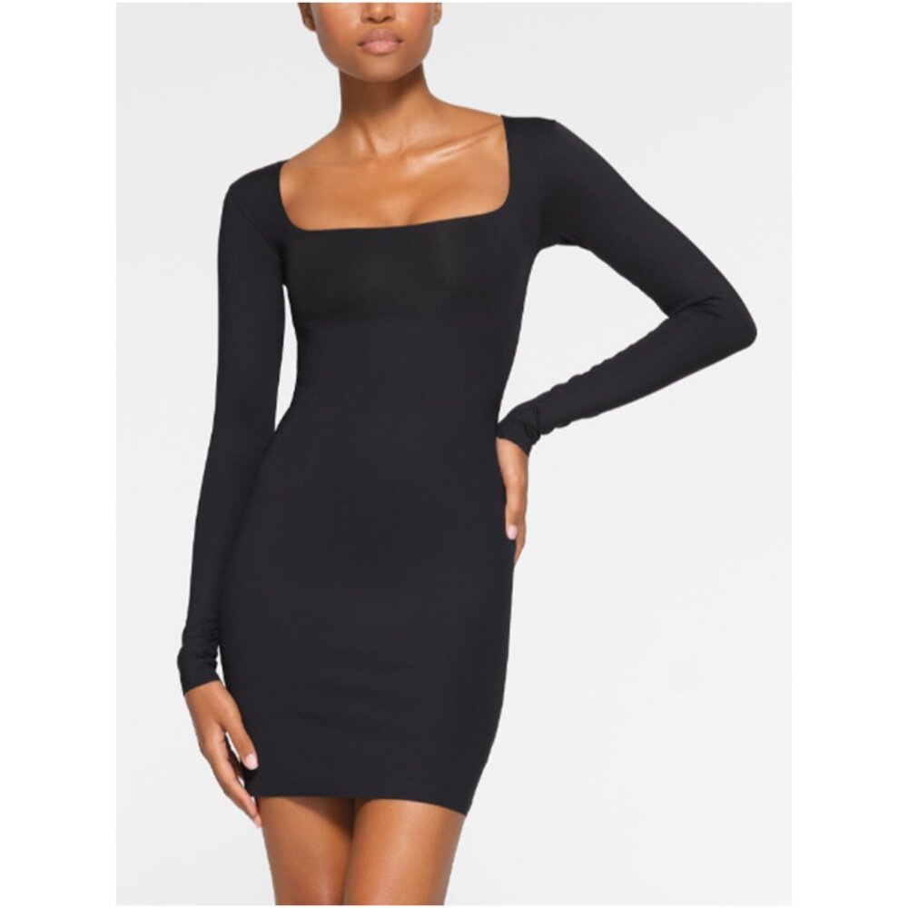 SKIMS NWT Body Long Sleeve Slip Dress Black Size Small